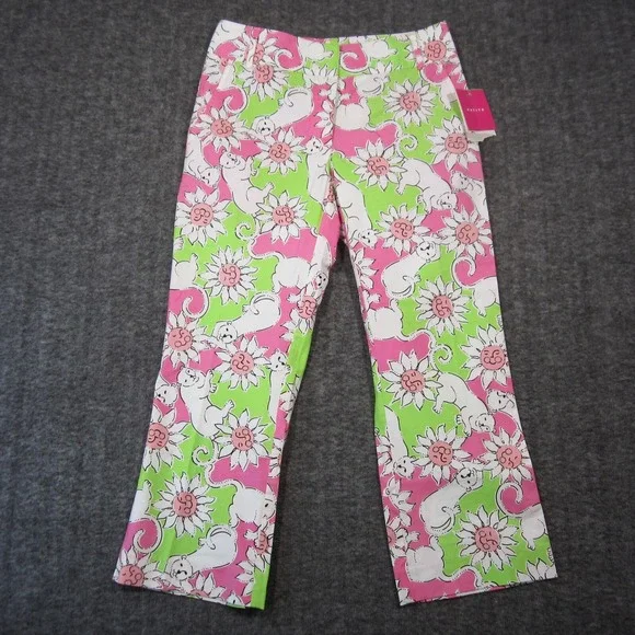 Vintage Lilly Pulitzer Liza Capri Pants Women 0P Pink Green Lion Sun Flowers Y2K - Picture 2 of 12